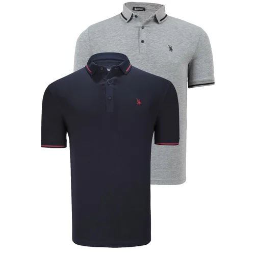 Dewberry DOUBLE SET T8586 MEN'S T-SHIRT-NAVY - GREY