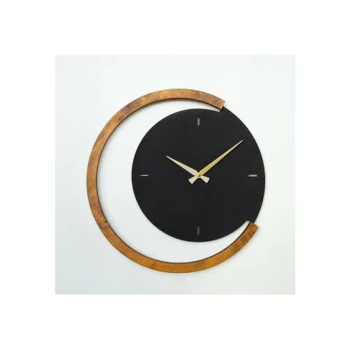 WALLXPERT Sat metalni zidni dekorativni, Moon Time Wooden Metal Wall Clock - APS117