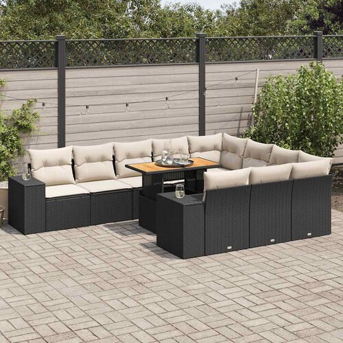  10-dijelni set vrtnih sofa s jastucima crni poliratana bagrem Cijene