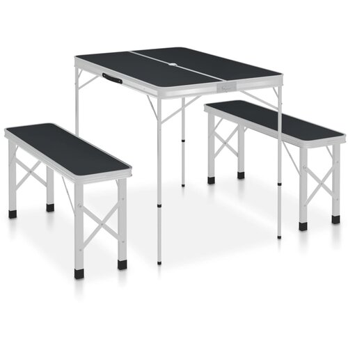 The Living Store Zložljiva kamping miza z 2 klopema aluminij sive barve - Komplet Kamping Mize, (22101458) Slike