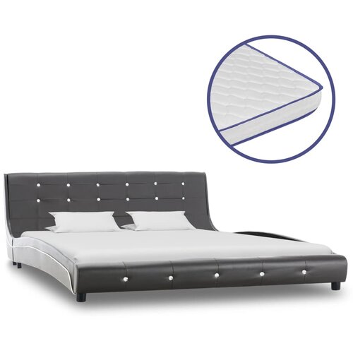 VidaXL Postelja z vzmetnico iz sp. pene sivo umetno usnje 160x200 cm Slike