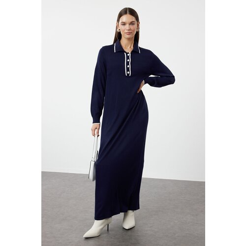 Trendyol Navy Blue Polo Neck Knitwear Dress Slike