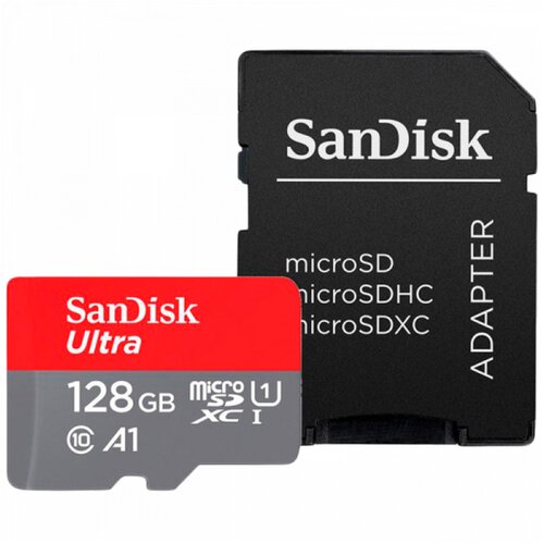 Sandisk memorijska kartica microsd 128GB ultra + adapter SDSQUAB-128G-GN6MA sivo-crvena Slike