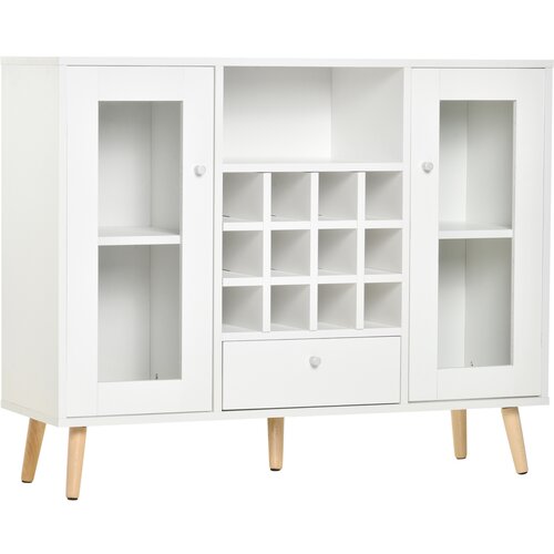 HOMCOM Moderna kuhinjska kredenca z vinsko kletjo za 12 steklenic, predalom in lesenimi omaricami 100x33x80cm Bela, (20754186) Cene