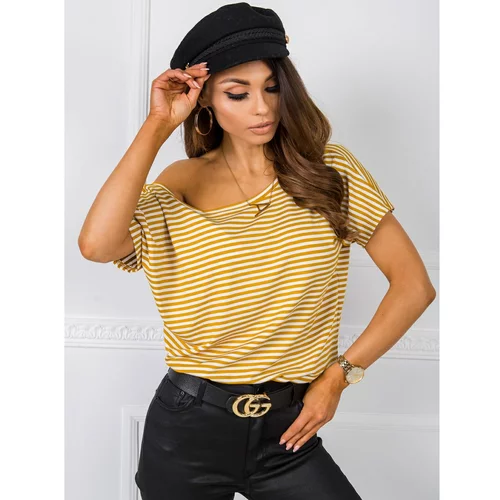 Fashion Hunters RUE PARIS T-shirt with white and mustard stripes