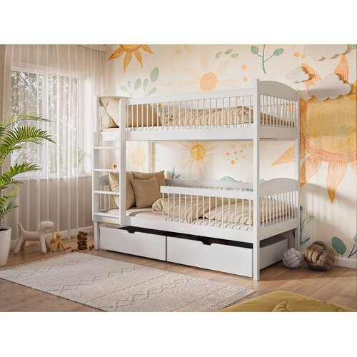 Molarem Home Drveni dječji krevet na kat Luna s ladicom - bijeli - 180x80 - Madrac PE pjena 8 cm-spužvasti madrac Cijene