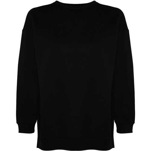 Trendyol Curve Black Knitted Wide-Cut Sweatshirt with a Slit Detail Thick Fleece Inside. Slike