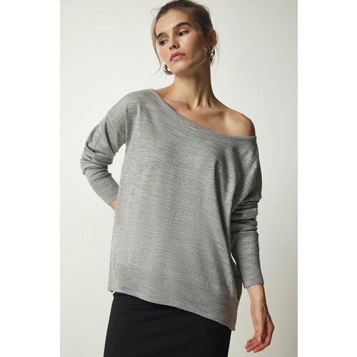Happiness İstanbul Women's Gray Boat Collar Knitwear Sweater Slike