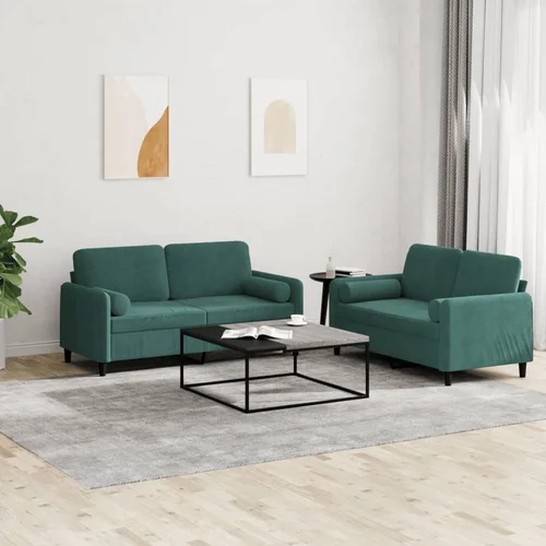 vidaXL 2-dijelni set sofa s jastucima tamnozeleni baršunasti