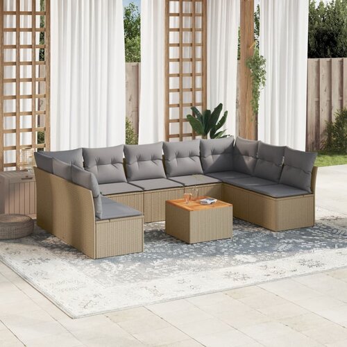vidaXL 10-dijelni set vrtnih sofa s jastucima bež od poliratana Cijene