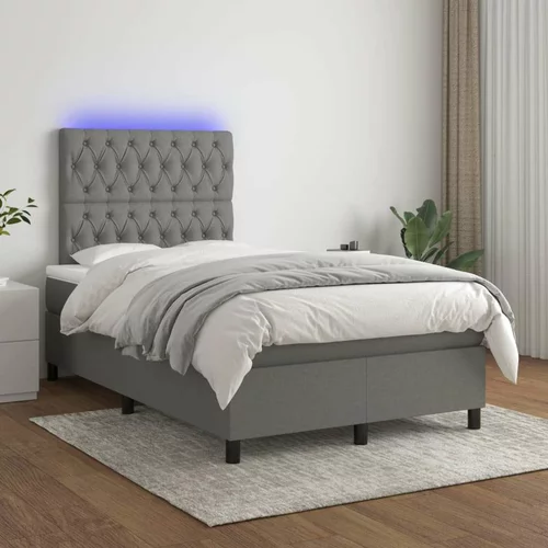  Box spring postelja z vzmetnico LED temno siva 120x200 cm blago, (20789425)