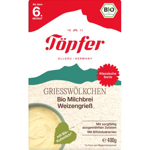 Töpfer Bio mlečna ka&scaron;ica Grie&szlig;w&ouml;lkchen - p&scaron;enični zdrob - 400 g Cene