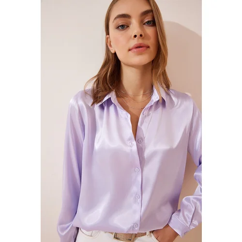  Women's Lilac Lightly Flowing Satin Surface Shirt