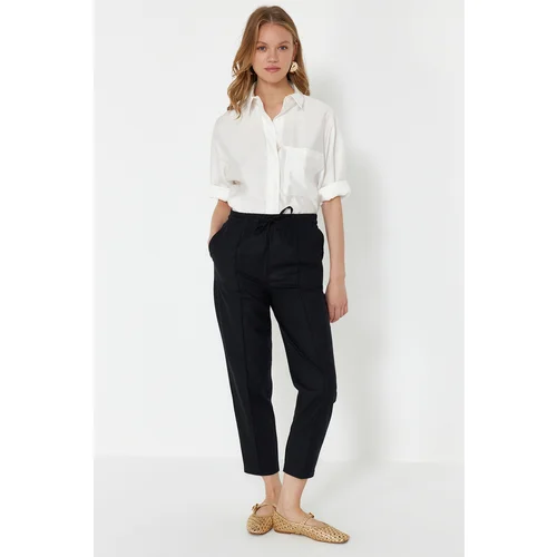 Trendyol Black Elastic Waist Linen Blend Woven Trousers