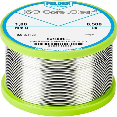  Felder ISO-Core &amp;#039;&amp;#039;Clear&amp;#039;&amp;#039; Sn100Ni+ spajkalna palica tuljava Sn99\,25Cu0\,7Ni0\,05 0.500 kg 1 mm, (20428760) Slike
