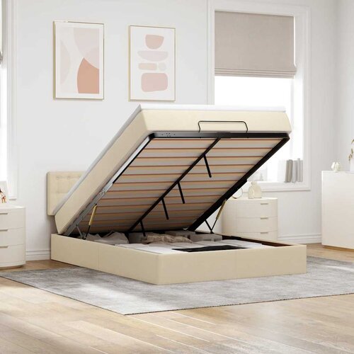  Otomanski krevet s madracem i LED krem 140x190 cm tkanine Cene
