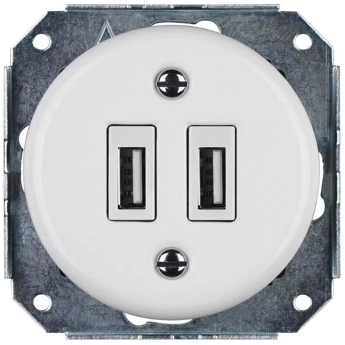  Bohemia-Design -Porcelanska retro USB utičnica za napajanje bez okvira 2x USB-A bela Cene