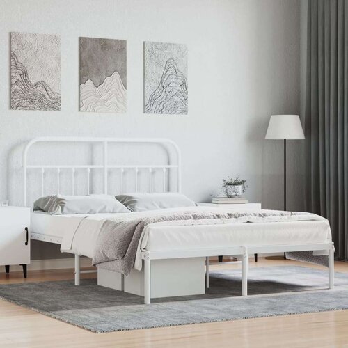 VidaXL Metalni okvir za krevet s uzglavljem bijeli 135x190 cm Slike