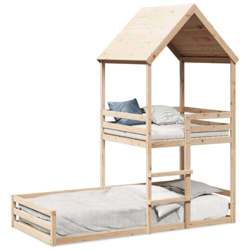  Krevet na kat s krovom 80 x 200 cm od masivne borovine Slike