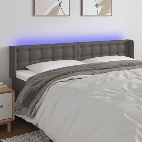 vidaXL LED posteljno vzglavje sivo 163x16x78/88 cm umetno usnje