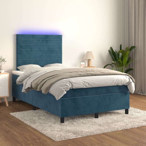  Box spring postelja z vzmetnico LED temno modra 120x200cm žamet Slike