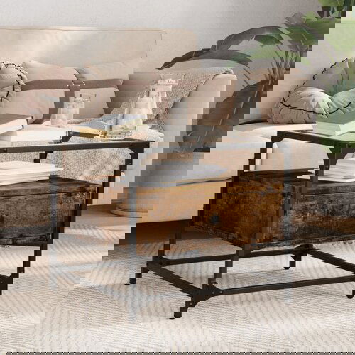 VidaXL Stolić sa staklenom povr&amp;scaron;inom boja hrasta 50x50x45 cm čelik Slike