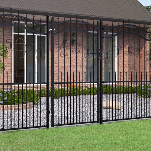 vidaXL Vrata za ograjo s suličastim vrhom črna 103x225 cm prašno jeklo Cene