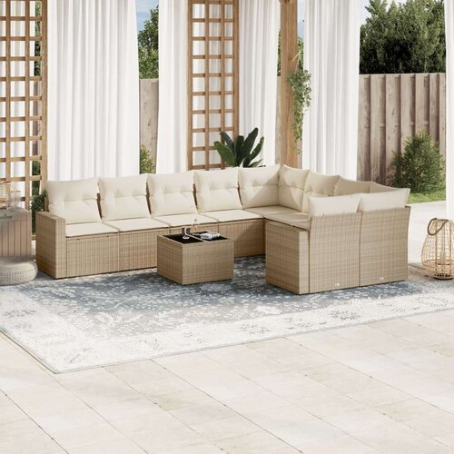 VidaXL 10-dijelni set vrtnih sofa s jastucima bež od poliratana Slike