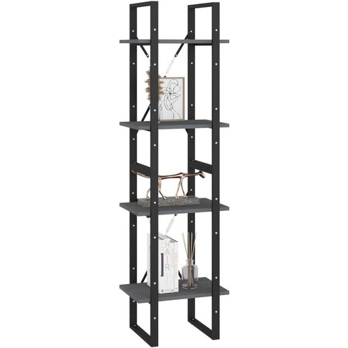 VidaXL knjižna omara 4-nadstropna siva 40x30x140 cm trdna borovina Slike