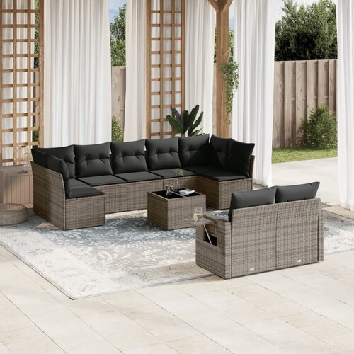 vidaXL 10-dijelni set vrtnih sofa od poliratana s jastucima sivi Cijene