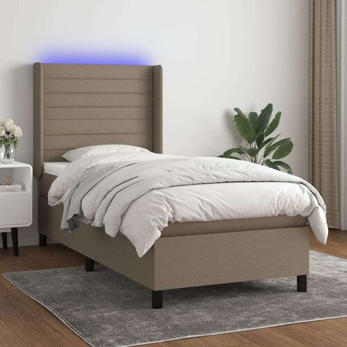  Krevet box spring s madracem LED smeđesivi 100x200 cm tkanina Slike