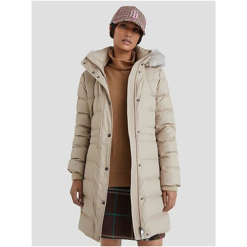 Tommy Hilfiger Beige Women's Quilted Winter Coat with Hood and Artificial Fur Tom - Women Slike