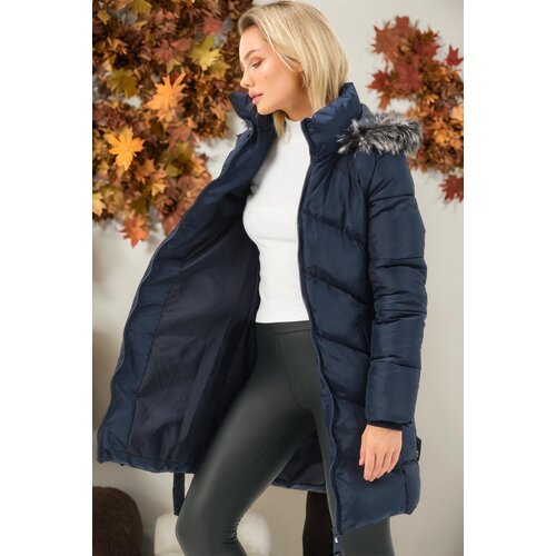Dewberry Z6768 WOMEN&amp;#039;S COAT-PLAIN NAVY BLUE Slike