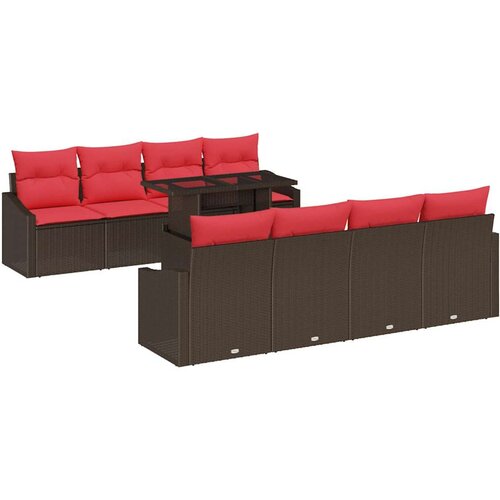 vidaXL Vrtna sedežna garnitura 7 pcs Rjava in rdeča poli ratan, (5000135666) Cene
