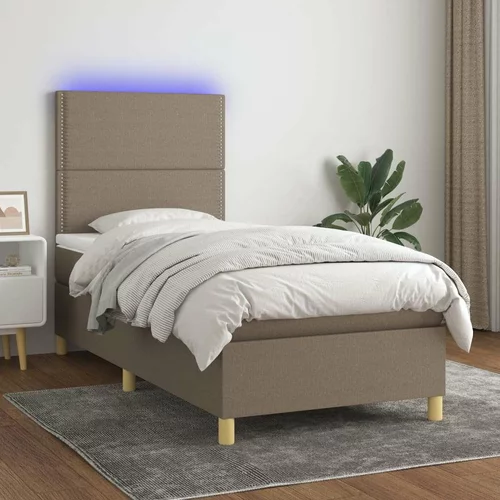  Box spring postelja z vzmetnico LED taupe 90x200 cm blago, (20900824)