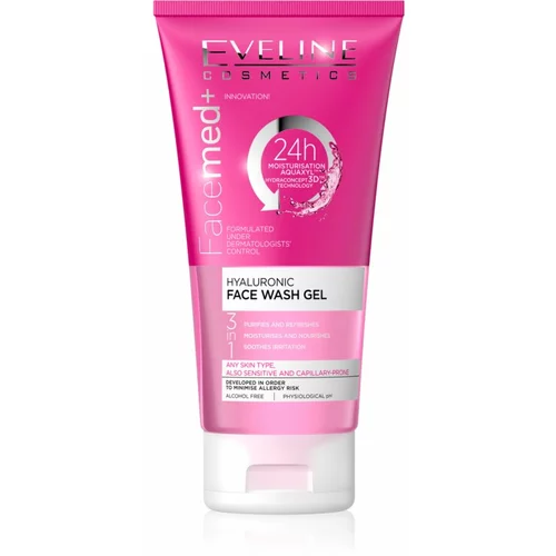 Eveline Cosmetics FaceMed+ gel za čišćenje 3 u 1 s hijaluronskom kiselinom 150 ml