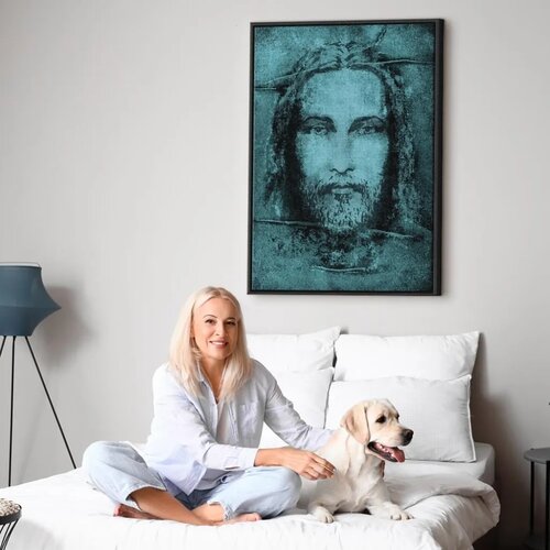  Slika - Shroud of Turin in Turqoise (1 Part) Vertical 80x120 U crnom drvenom okviru Slike