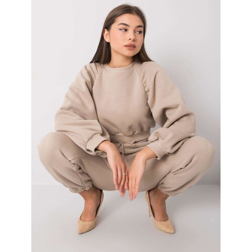 Fashion Hunters RUE PARIS Women&amp;#039;s beige sweatshirt set Slike