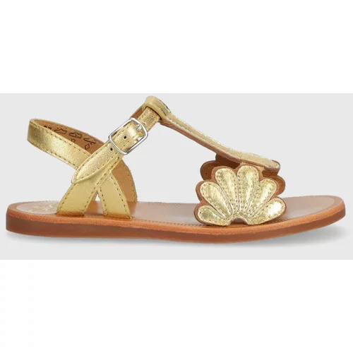 Pom d'Api Otroški usnjeni sandali zlata barva