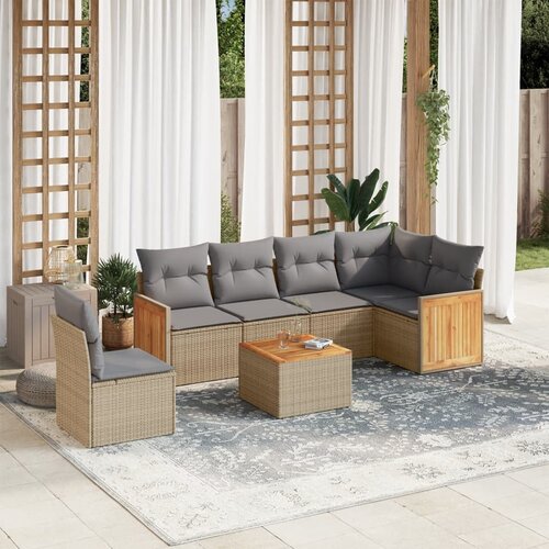 vidaXL 7-dijelni set vrtnih sofa od poliratana s jastucima bež Cijene