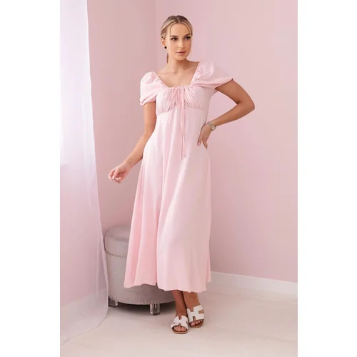 Kesi Women's dress with ties at the neckline - powder pink