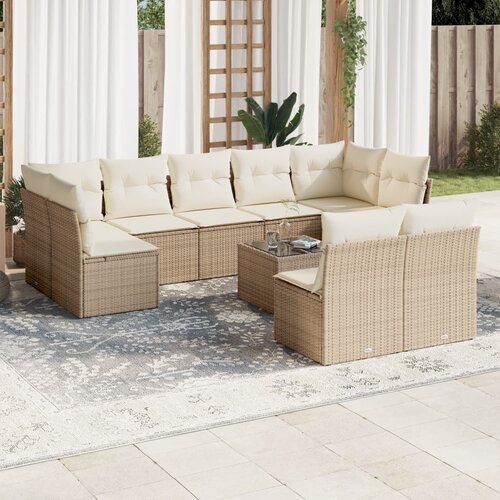 VidaXL 10-dijelni set vrtnih sofa s jastucima bež od poliratana Slike