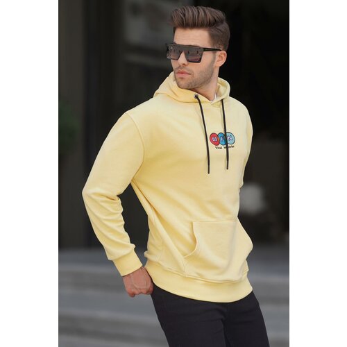 Madmext Men's Yellow Hooded Embroidery Sweatshirt 6145 Slike