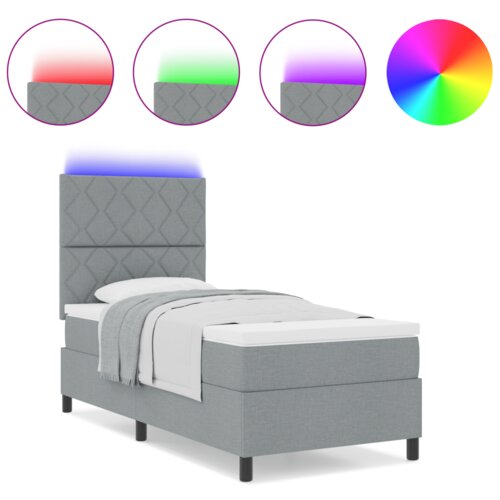 VidaXL Krevet s kutijom s madracem &amp;amp; LED svjetlom svjetlosiva 100x200 cm tkanina Slike