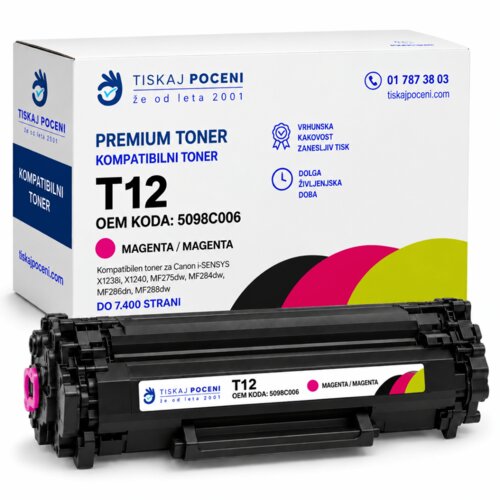  Kompatibilni toner za Canon T12 5096C006 magenta &amp;ndash; i-SENSYS X1238i, X1240, MF275dw, MF284dw, MF286dn, MF288dw Slike