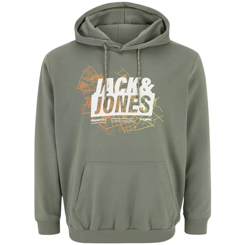 Jack & Jones Plus Sweater majica 'MAP' kaki / svijetlozelena / narančasta / bijela