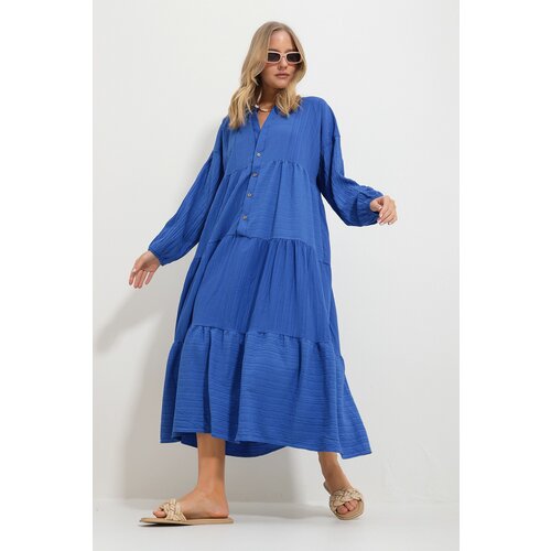 Trend Alaçatı Stili Women's Saxe Blue Maxi Length Dress Slike