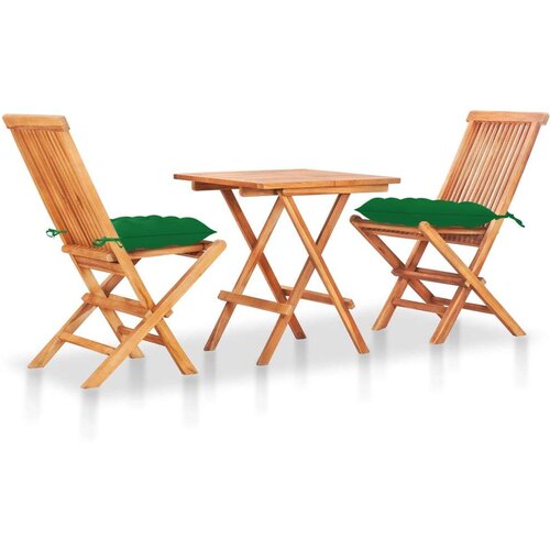 Bistro 3-dijelni bistro set sa zelenim jastucima od masivne tikovine Slike