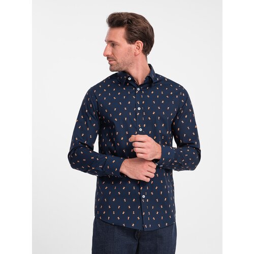 Ombre Men's cotton patterned SLIM FIT shirt - ink Slike