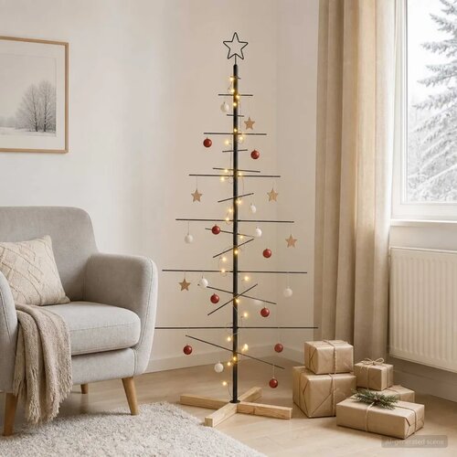  Metalna božićna jelka KUOPIO 150 cm Topla bijela Čelik Crna - 150 cm Crna s LED svjetlima Cijene